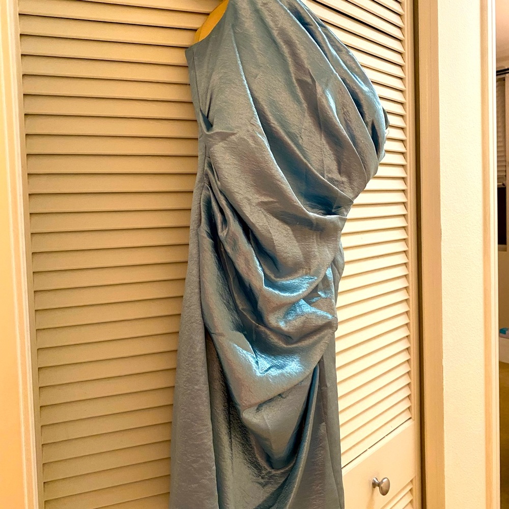 Light Blue metallic sleeveless short dress